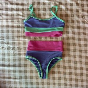 Beach Riot Kids Two-Piece Bikini in Purple, Pink & Green 5/6T